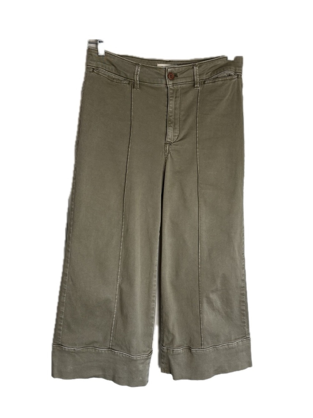 Anthropologie Chino OB948861 Pintucked Wide Leg Crop Pants Army Green 6 Petite